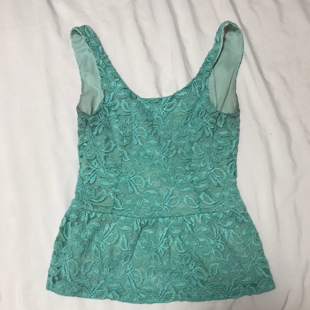 Green blouse. Lace material. V back. Small.